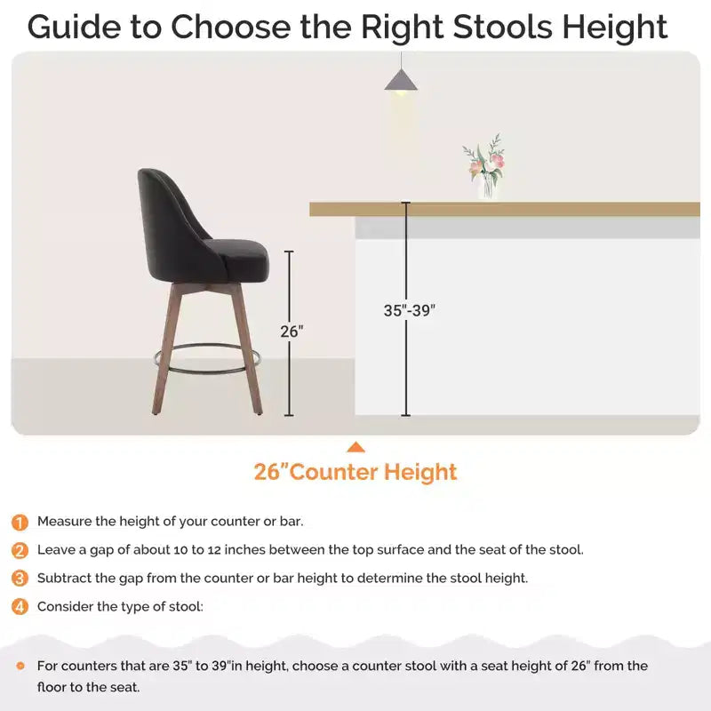 Tabourets de bar pivotants de 26'', hauteur comptoir, revêtement en similicuir PU et pieds robustes
