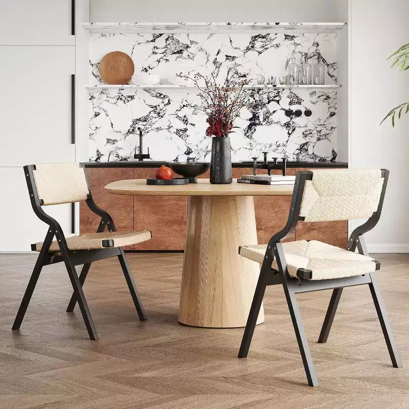 Klappstühle in Schwarz und Naturholz für Küche und Esszimmer, 2er-Set