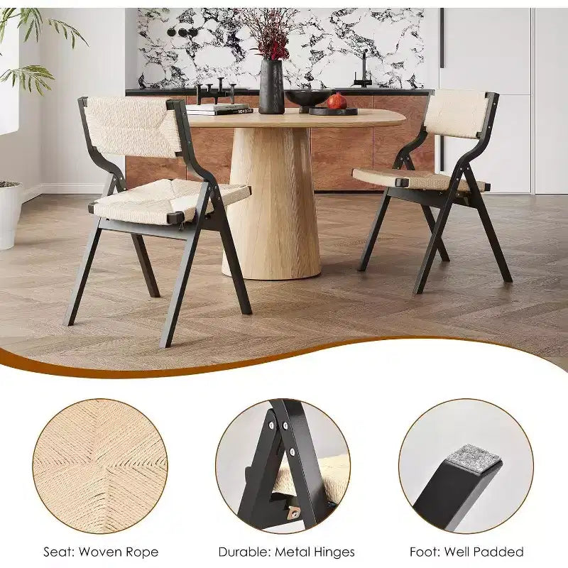 Klappstühle in Schwarz und Naturholz für Küche und Esszimmer, 2er-Set