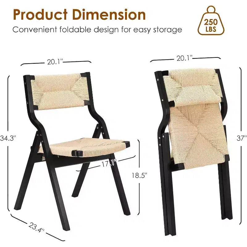 Lot de 2 chaises pliantes en bois noir/naturel pour la cuisine et la salle à manger
