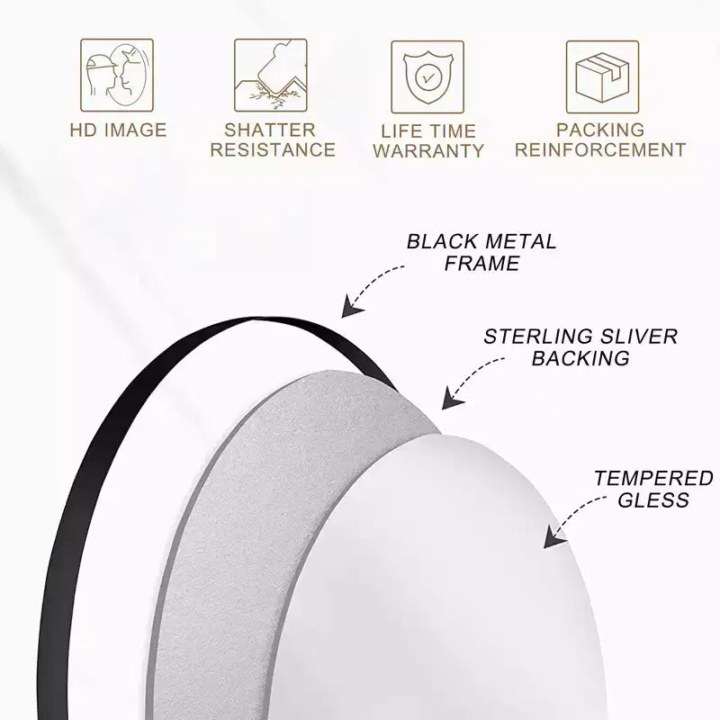 Miroir mural rond en aluminium noir de 23.6 pouces, avec cadre fin, miroir mural pour salle de bain