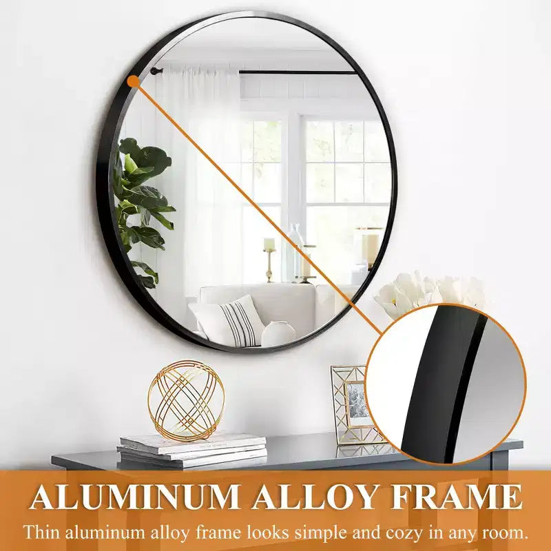 Miroir mural rond en aluminium noir de 23.6 pouces, avec cadre fin, miroir mural pour salle de bain