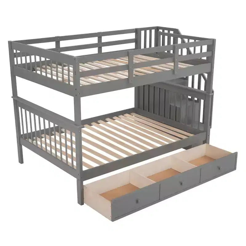 Etagenbett mit Treppe, zwei Doppelbetten, Schublade, Stauraum und Schutzgitter fürs Schlafzimmer