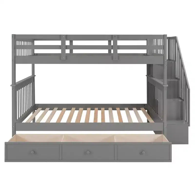 Etagenbett mit Treppe, zwei Doppelbetten, Schublade, Stauraum und Schutzgitter fürs Schlafzimmer