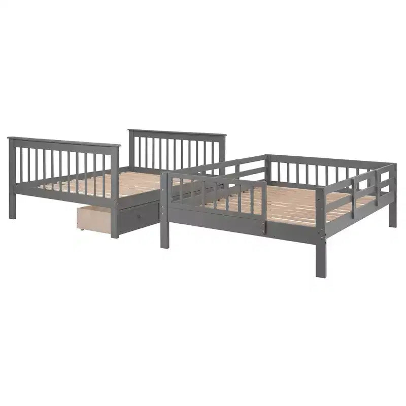 Etagenbett mit Treppe, zwei Doppelbetten, Schublade, Stauraum und Schutzgitter fürs Schlafzimmer