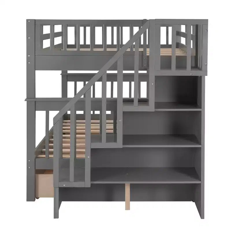 Etagenbett mit Treppe, zwei Doppelbetten, Schublade, Stauraum und Schutzgitter fürs Schlafzimmer