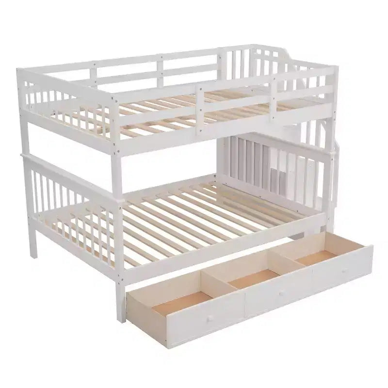 Etagenbett mit Treppe, zwei Doppelbetten, Schublade, Stauraum und Schutzgitter fürs Schlafzimmer