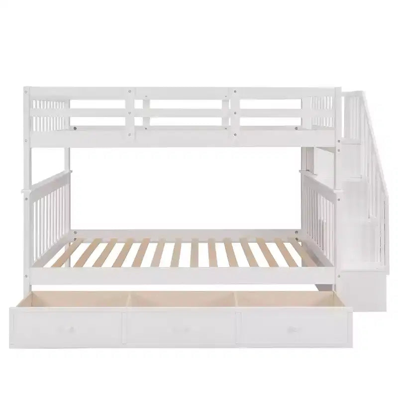 Etagenbett mit Treppe, zwei Doppelbetten, Schublade, Stauraum und Schutzgitter fürs Schlafzimmer