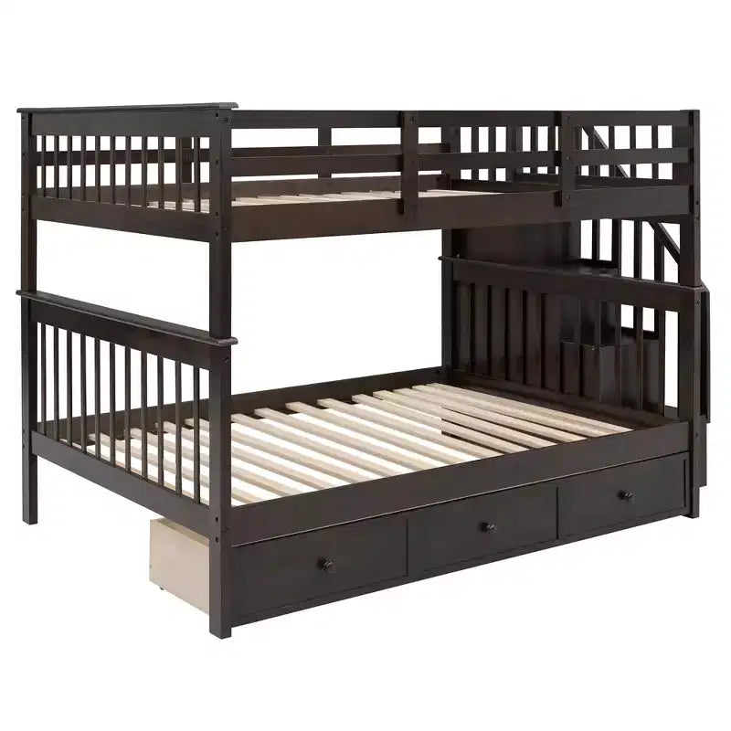 Etagenbett mit Treppe, zwei Doppelbetten, Schublade, Stauraum und Schutzgitter fürs Schlafzimmer