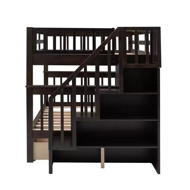 Etagenbett mit Treppe, zwei Doppelbetten, Schublade, Stauraum und Schutzgitter fürs Schlafzimmer