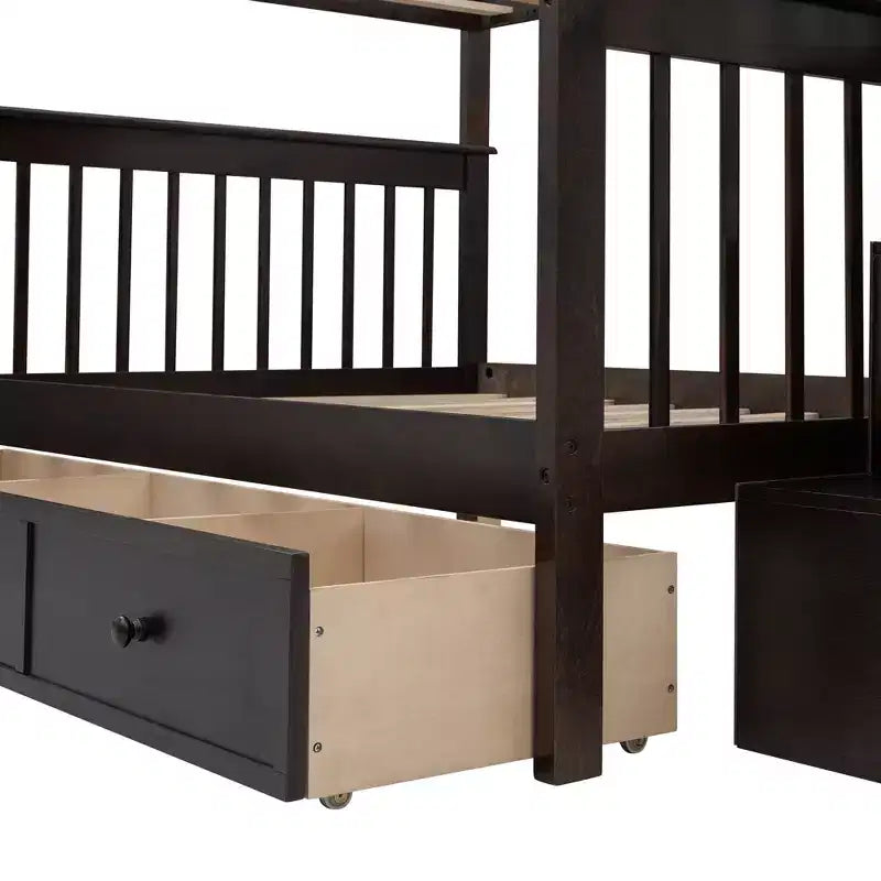 Etagenbett mit Treppe, zwei Doppelbetten, Schublade, Stauraum und Schutzgitter fürs Schlafzimmer