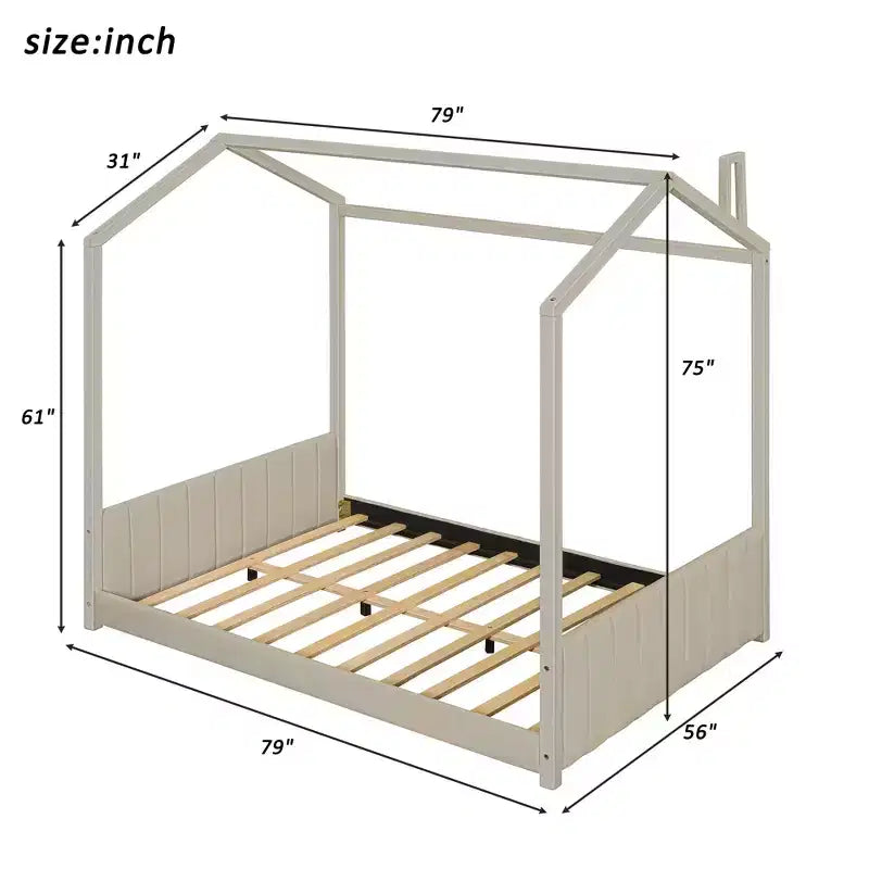 Lit cabane en velours, format deux places