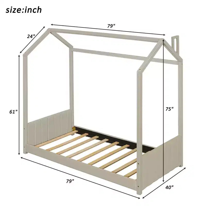Lit cabane en velours, format deux places
