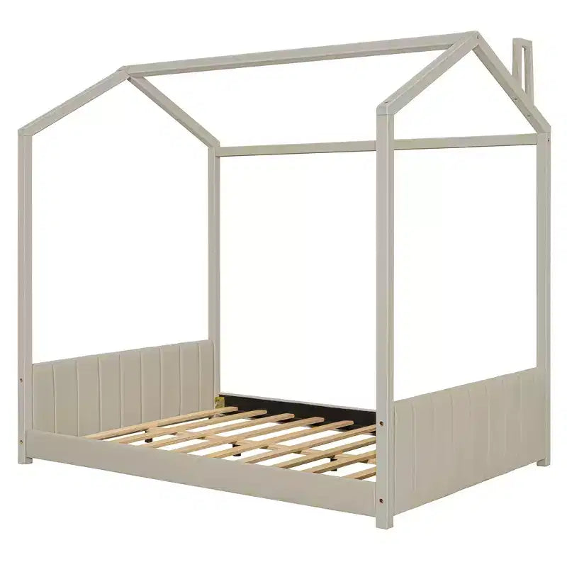 Samt-Hausbett in Doppelbettgröße aus Holz