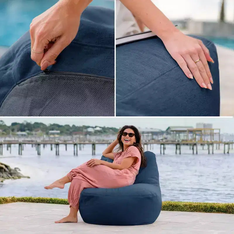 Chaise de terrasse légère, avec tissu de qualité supérieure et rembourrage confortable en billes.