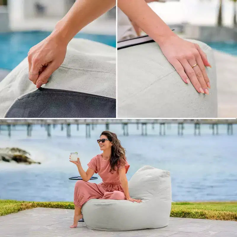 Chaise de terrasse légère, avec tissu de qualité supérieure et rembourrage confortable en billes.