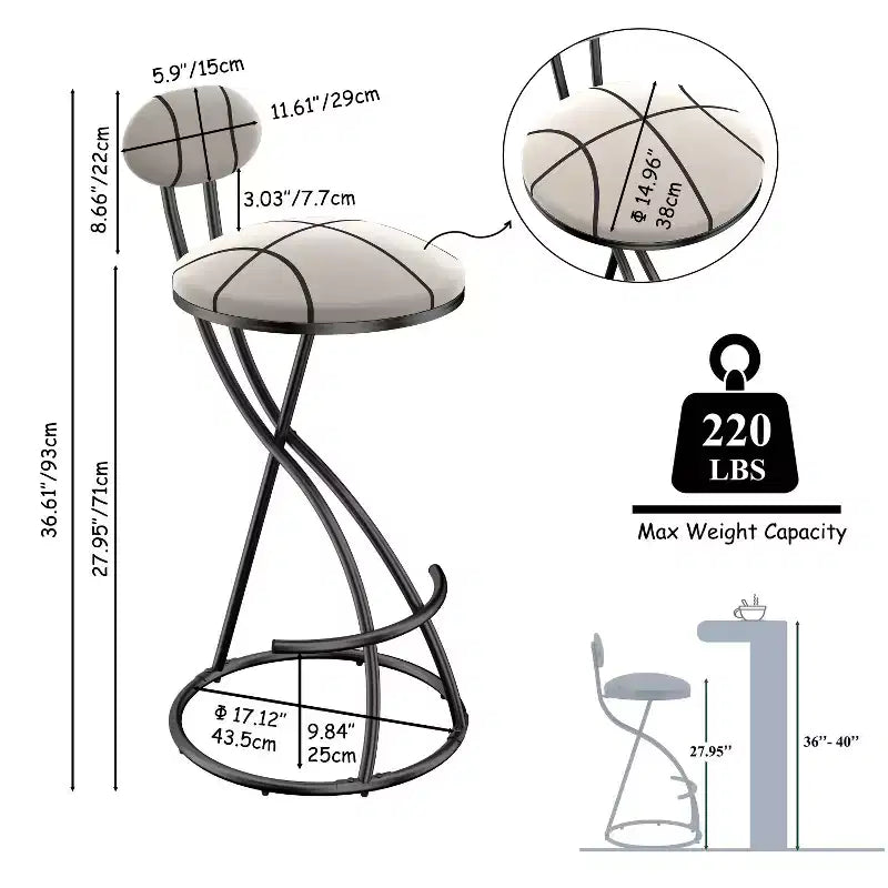 Tabourets de bar ronds modernes, chaises de comptoir recouvertes de velours pour salle à manger