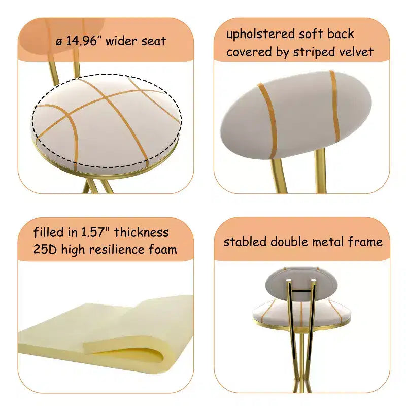 Tabourets de bar ronds modernes, chaises de comptoir recouvertes de velours pour salle à manger