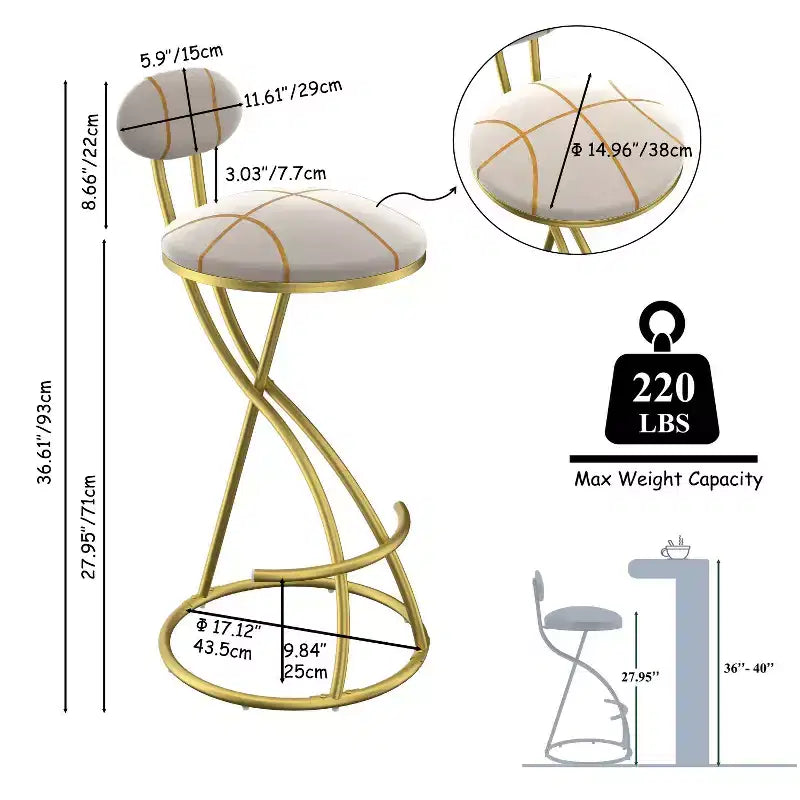 Tabourets de bar ronds modernes, chaises de comptoir recouvertes de velours pour salle à manger