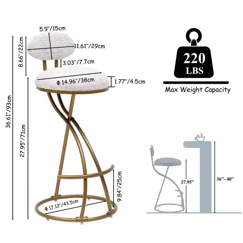 Tabourets de bar ronds modernes, chaises de comptoir recouvertes de velours pour salle à manger