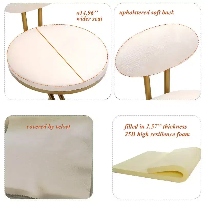 Tabourets de bar ronds modernes, chaises de comptoir recouvertes de velours pour salle à manger