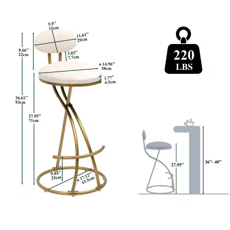 Tabourets de bar ronds modernes, chaises de comptoir recouvertes de velours pour salle à manger