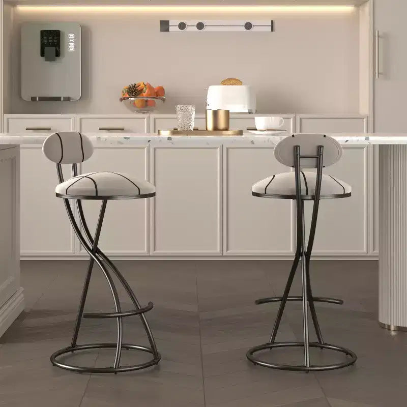 Runde Barhocker, moderne, mit Samt bezogene Tresenstühle für das Esszimmer
