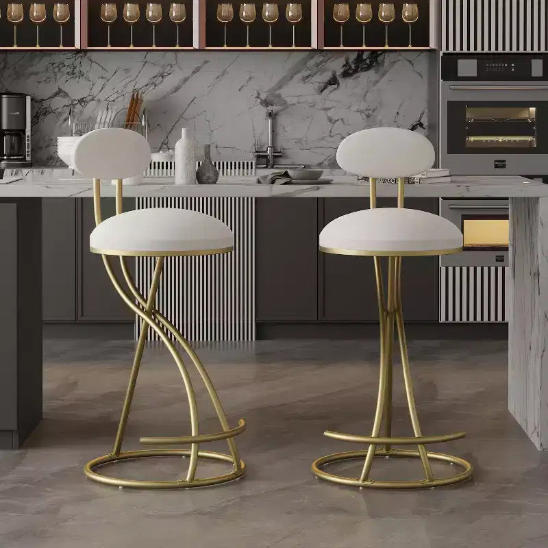 Runde Barhocker, moderne, mit Samt bezogene Tresenstühle für das Esszimmer