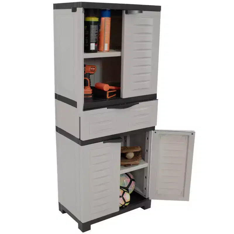 Armoire de rangement en plastique avec 2 étagères réglables et 1 tiroir
