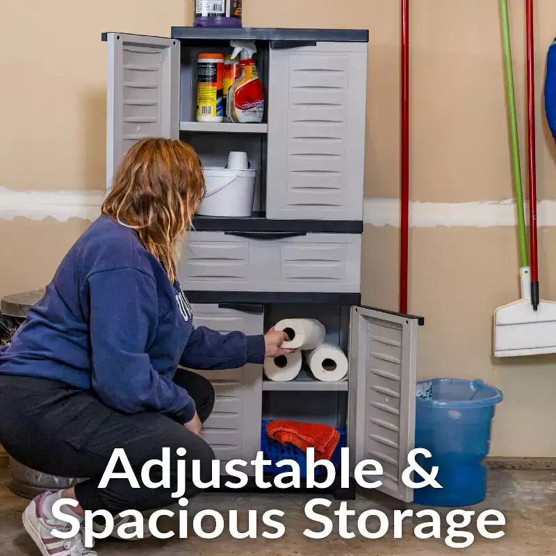 Armoire de rangement en plastique avec 2 étagères réglables et 1 tiroir
