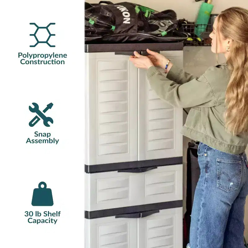 Armoire de rangement en plastique avec 2 étagères réglables et 1 tiroir