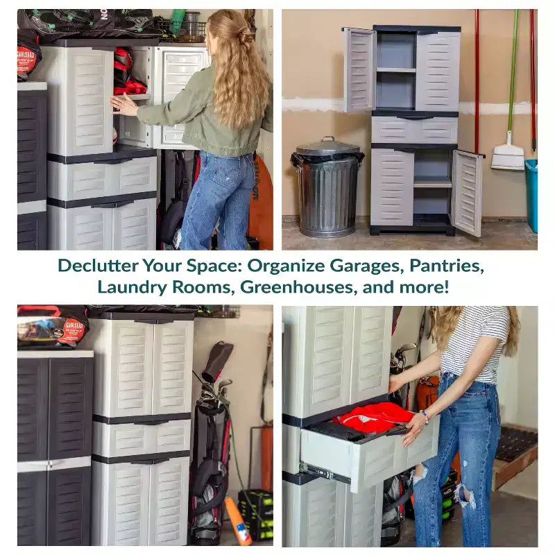 Armoire de rangement en plastique avec 2 étagères réglables et 1 tiroir