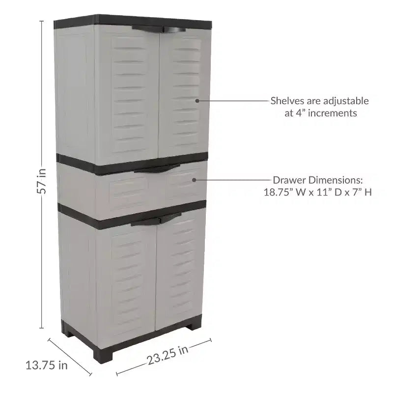 Armoire de rangement en plastique avec 2 étagères réglables et 1 tiroir
