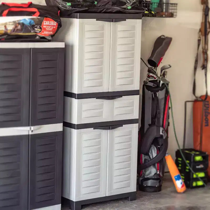 Armoire de rangement en plastique avec 2 étagères réglables et 1 tiroir