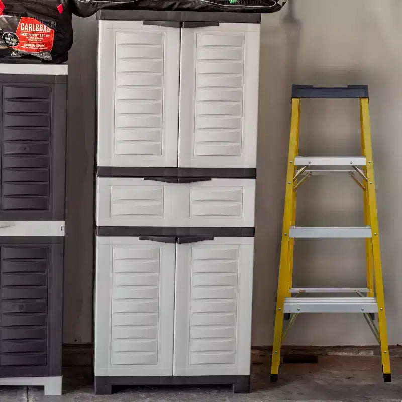 Armoire de rangement en plastique avec 2 étagères réglables et 1 tiroir