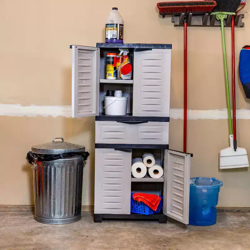 Armoire de rangement en plastique avec 2 étagères réglables et 1 tiroir