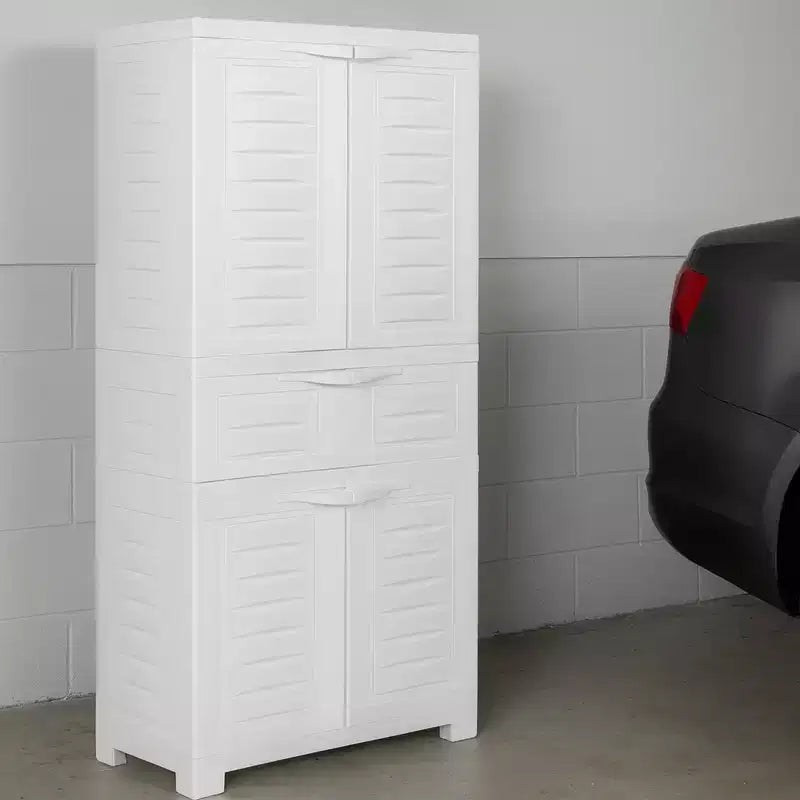 Armoire de rangement en plastique avec 2 étagères réglables et 1 tiroir