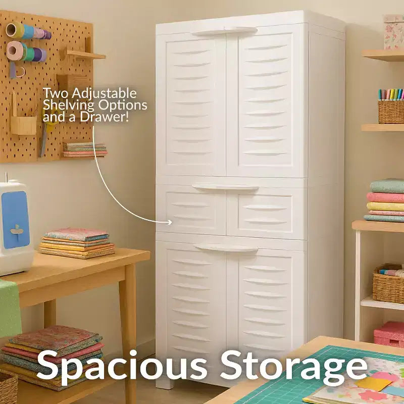 Armoire de rangement en plastique avec 2 étagères réglables et 1 tiroir