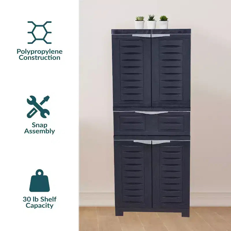 Armoire de rangement en plastique avec 2 étagères réglables et 1 tiroir