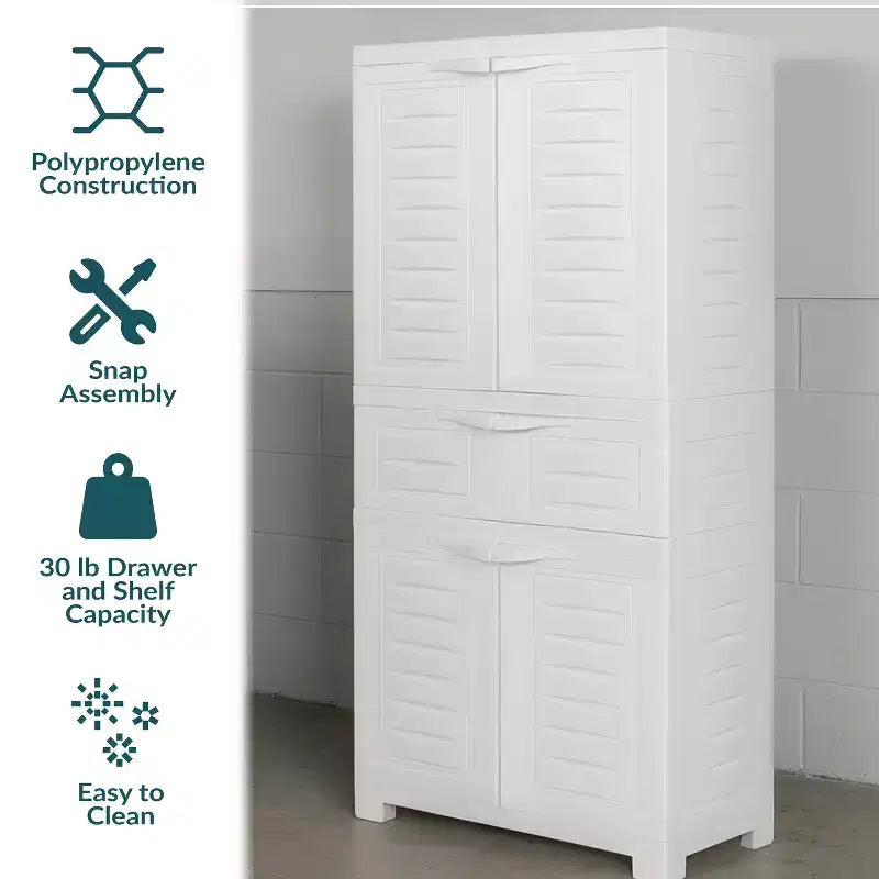 Armoire de rangement en plastique avec 2 étagères réglables et 1 tiroir