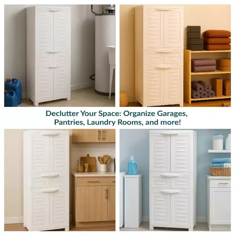 Armoire de rangement en plastique avec 2 étagères réglables et 1 tiroir