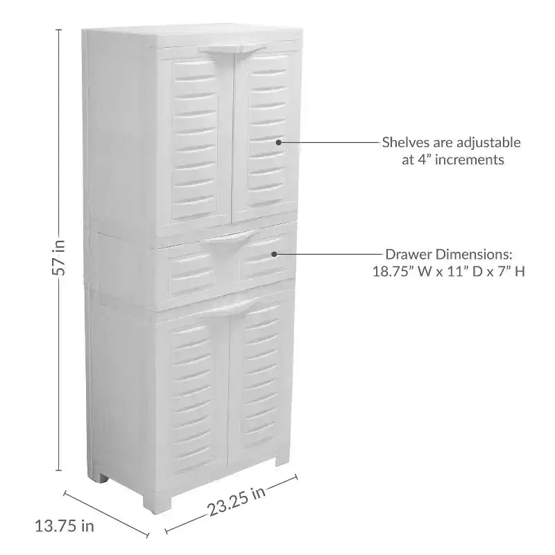 Armoire de rangement en plastique avec 2 étagères réglables et 1 tiroir