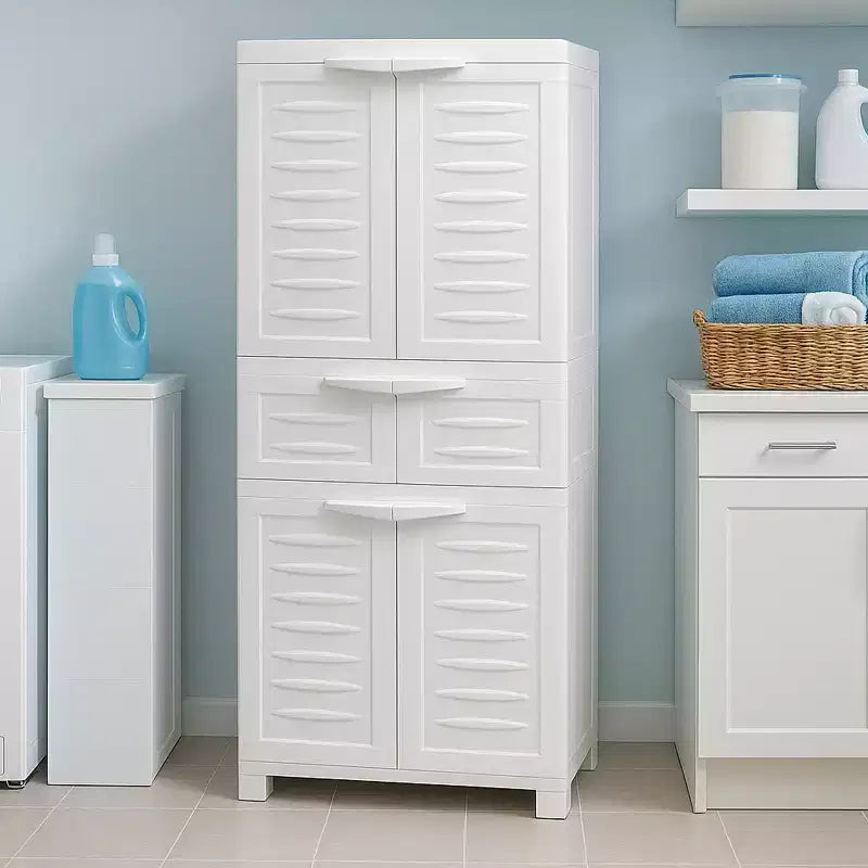 Armoire de rangement en plastique avec 2 étagères réglables et 1 tiroir