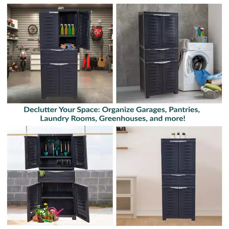 Armoire de rangement en plastique avec 2 étagères réglables et 1 tiroir