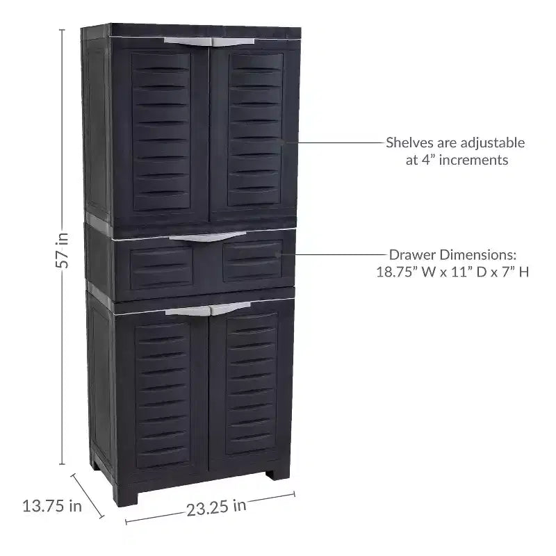 Armoire de rangement en plastique avec 2 étagères réglables et 1 tiroir