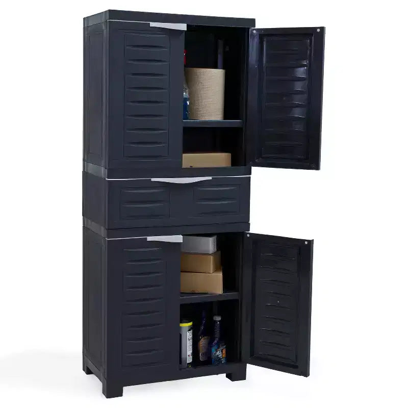 Armoire de rangement en plastique avec 2 étagères réglables et 1 tiroir