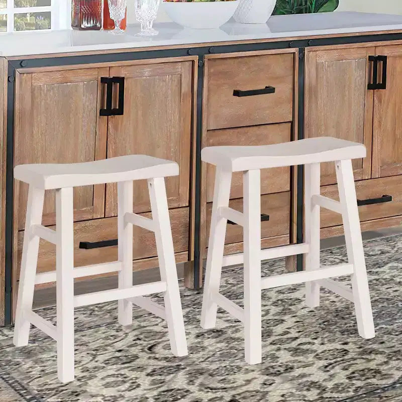 Tabourets de bar robustes en bois massif avec assise en forme de selle, hauteur de comptoir de cuisine, 24 pouces, lot de 2