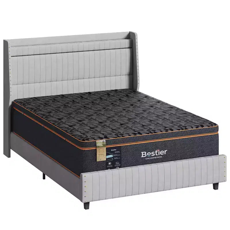 Matelas California King de 14 pouces - édition noire - avec mousse à mémoire de forme infusée de gel rafraîchissant et laine biologique, associé à des ressorts de soutien lombaire pour un confort exceptionnel.