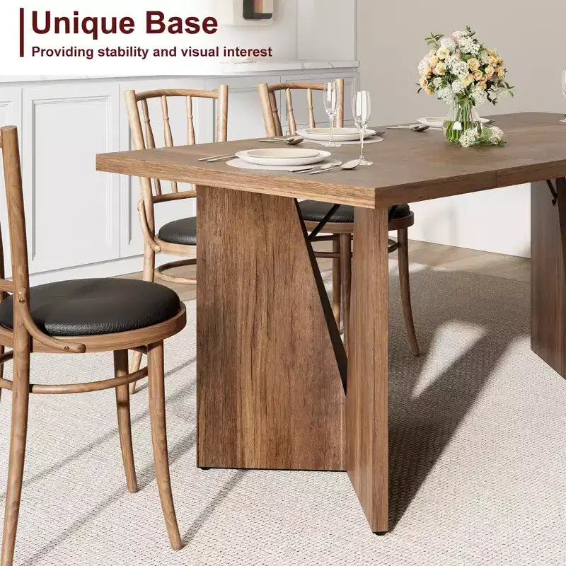 Table à manger rectangulaire de 71 pouces pour 6 personnes, grande table de cuisine haute au style rustique de maison de campagne, avec grand plateau et longs pieds en bois robustes