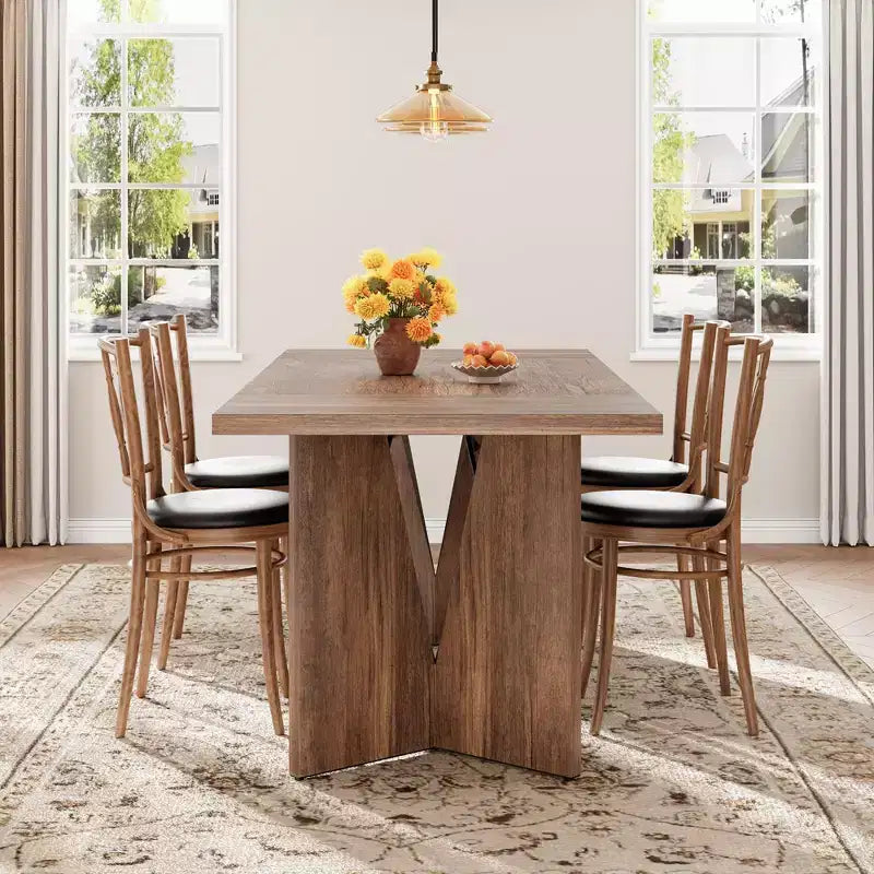 Table à manger rectangulaire de 71 pouces pour 6 personnes, grande table de cuisine haute au style rustique de maison de campagne, avec grand plateau et longs pieds en bois robustes